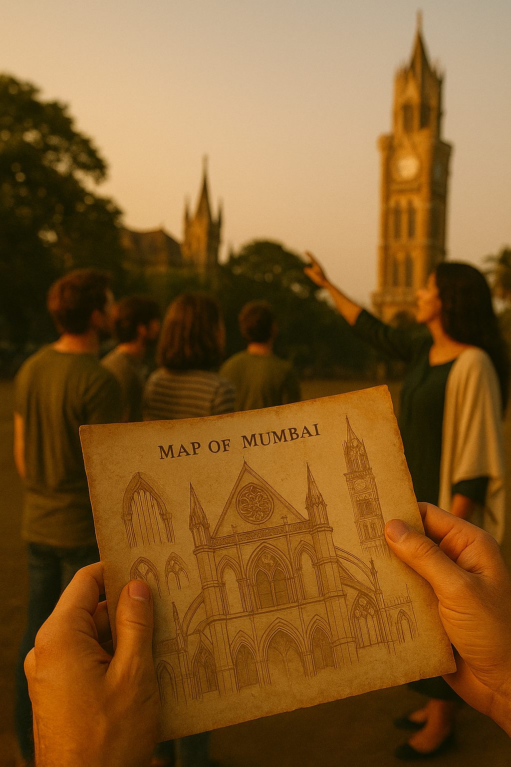 A custom illustrated map of Mumbai's heritage buildings